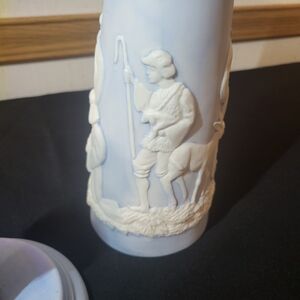 Pastel Blue Decorative Vase with White Relief